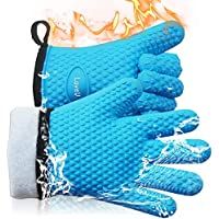 Guantes para Horno- Loveuing Guantes de Barbacoa de Doble Capa de Silicona y Algodón- Guantes de Cocina Resistentes al…